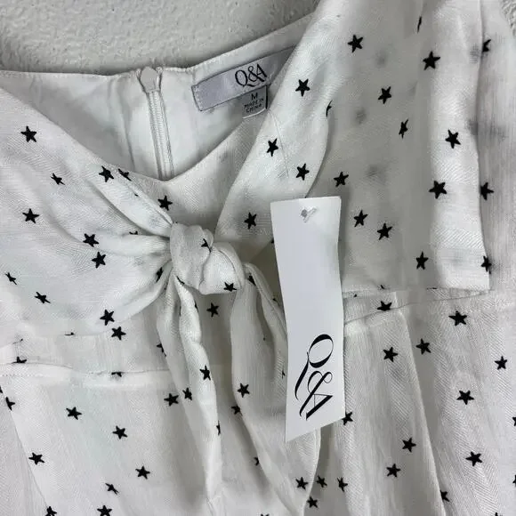 Q&A White Star Print Tie Front Tiered Mini Dress Size M NWT - Picture 4 of 7